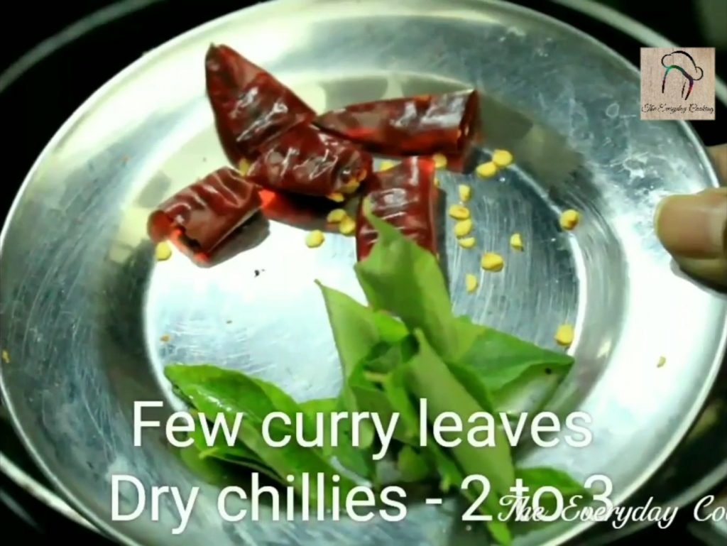 add curry leaves and chillies